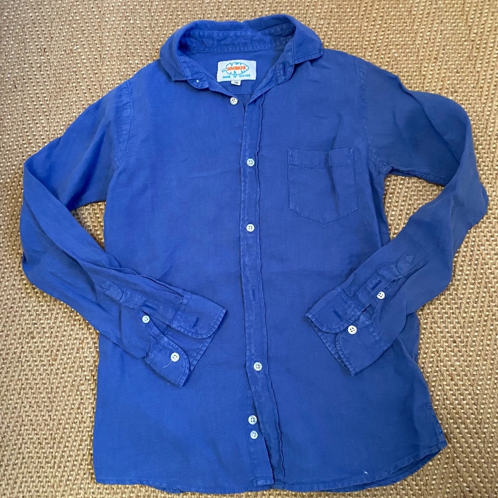 SOOBAYA BOYS SIZE 10 - 100% BLUE LINEN SHIRT
